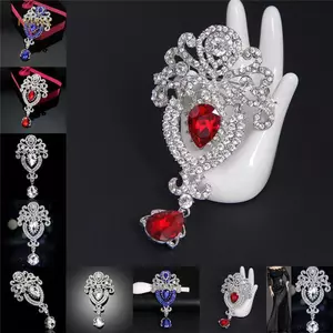 PNPIA- Bạc Hoa Lớn Cô Dâu Thổ Cẩm Kim Cương Giả Pha Lê Diamante Cưới Thổ Cẩm Pin