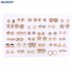 Bluelover 36 Cặp Bông Tai Hỗn Hợp Kim Cương Giả Pha Lê Bướm Nơ Hoa Trái Tim Nhựa Mới