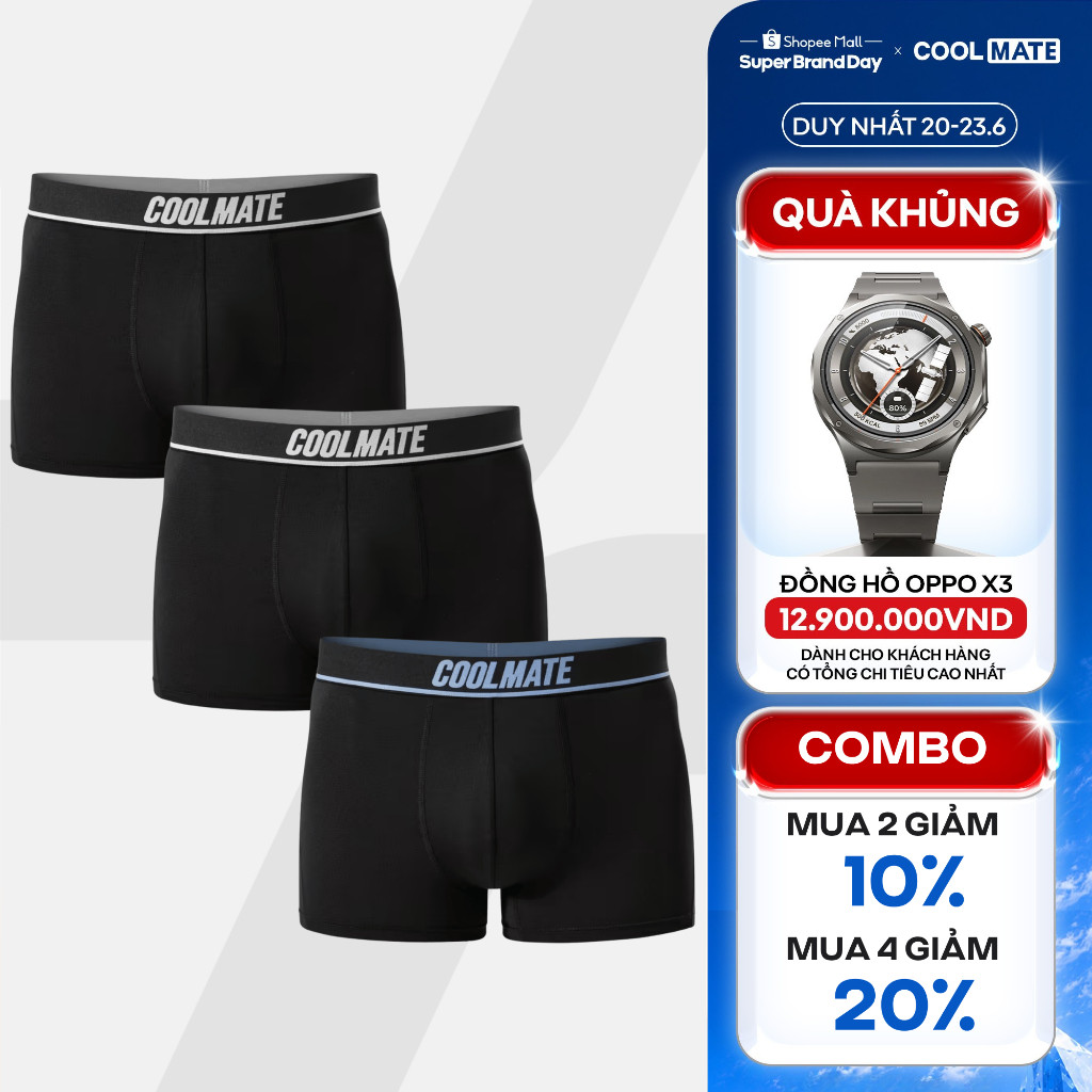 [MUA 4 GIẢM 20%]Combo 3 Quần Lót Nam Trunk Active Mesh Thoáng mát, Co giãn, Nhanh Khô - Coolmate