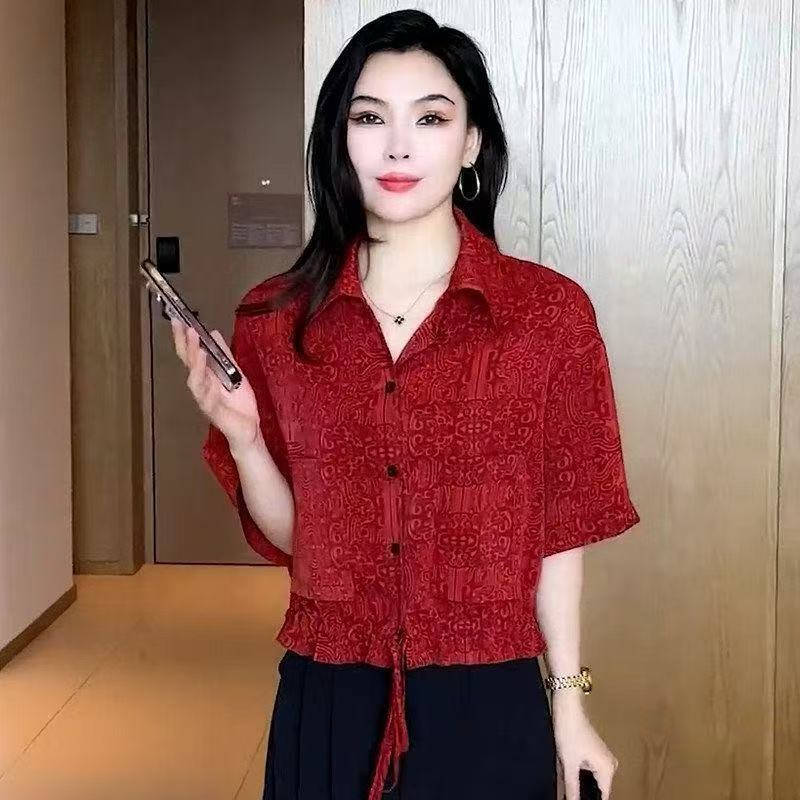 Áo sơ mi ngắn tay thời trang và giản dị, phong cách mới mùa hè, thời trang và giản dị, quần áo nữ giảm béo