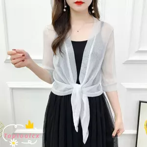 Áo len nữ TOPTOOLCX, Áo sơ mi điều hòa không khí một kích thước, Áo len cardigan ngắn Polyester chất lượng cao dành cho nữ