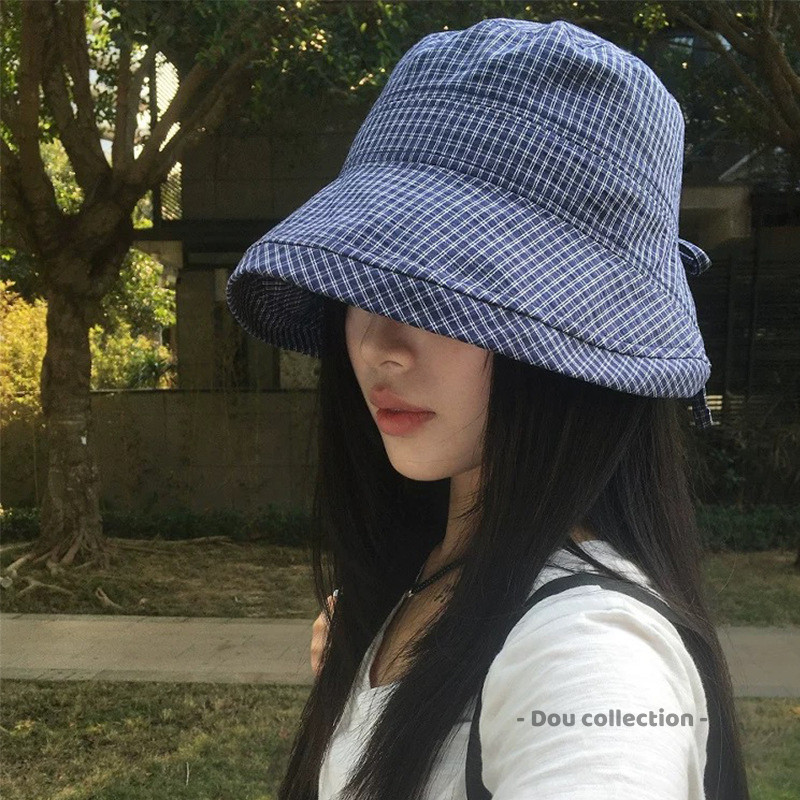 Mũ Bucket Kẻ Caro Retro Phối Nơ Xinh Xắn HOMIE, Mũ Phong Cách Tiểu Thư Thời Trang Mùa Hè Unisex