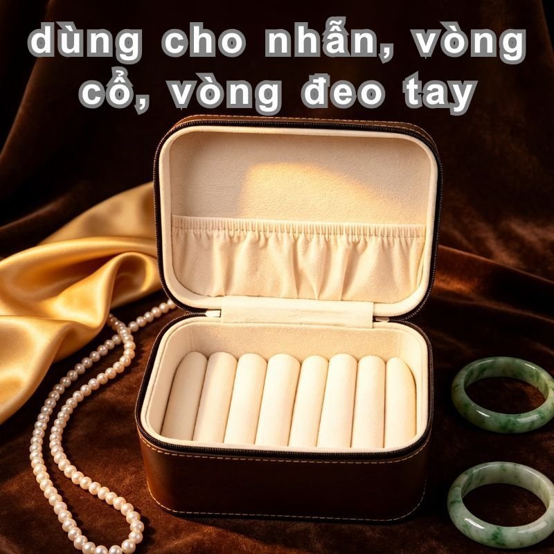 Hộp Đựng Trang Sức Da PU Lót Nhung Chống Sốc Đựng Nhẫn Dây Chuyền Vòng Tay Du Lịch Quà Tặng