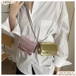 Túi vuông CPINCP, Túi đeo chéo dây chuyền màu trơn, Túi Tote da PU tối giản dành cho nữ