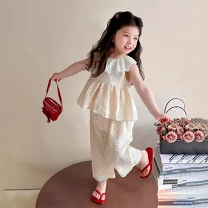 Bộ 2 Món Trẻ Em Nữ Mùa Hè Không Tay Cổ Búp Bê Ren Dễ Thương Phong Cách Công Chúa ✨Luyoo25.vn✨