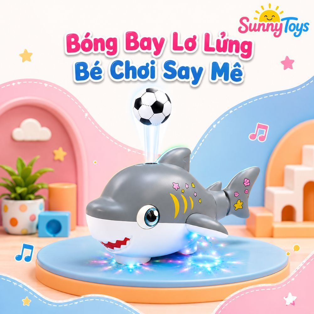 Đồ Chơi Cá Mập Thổi Bóng SunnyToys - Có Đèn LED, Phát Nhạc Cho Bé Đuổi Bóng Vui Nhộn