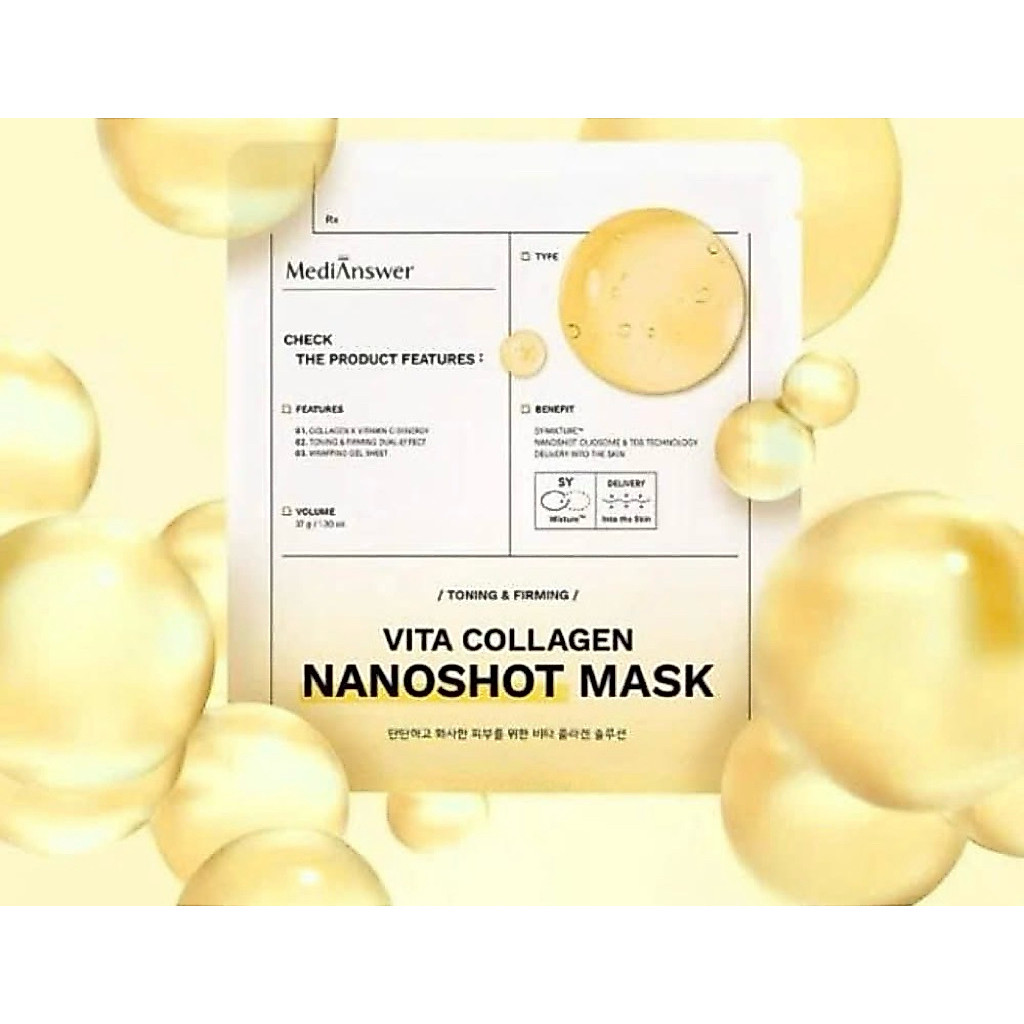 Mặt nạ MediAnswer Vita Collagen Mask (5P)_YELLOW - hạn 2028 Hàn Quốc mặt nạ thạch vàng medianswer  IS161