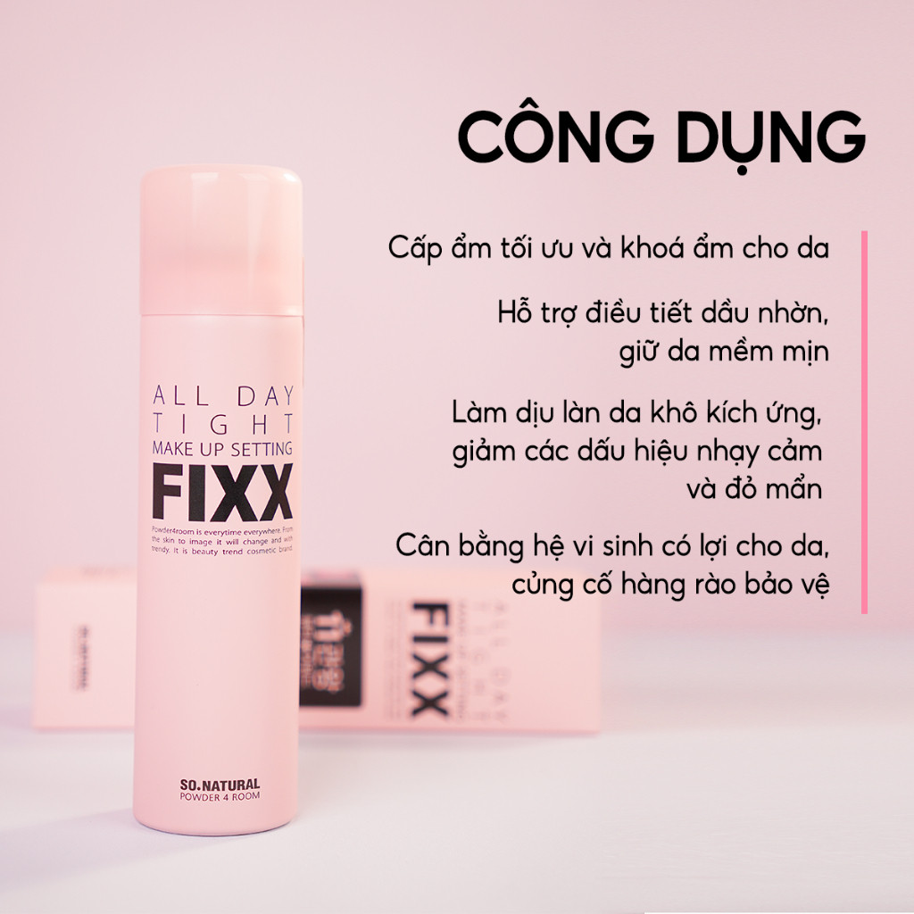 [Bán chạy nhất][120ml] Xịt Khóa Makeup Toàn Diện, Hiệu Ứng Căng Bóng, Nền Mịn Lì Trên Da All Day Setting Fixx So Natural