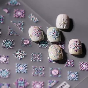 Màu Ấm Dòng Màu Sắc Bohemian Phong Cách Dân Tộc Dán Làm Móng Tay Nổi Ba Chiều In Hình Dán Móng Tay