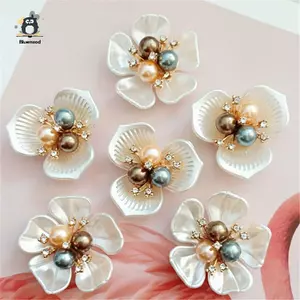 2 Chiếc Hoa Ngọc Trai Kim Cương Giả Nút Hàng Thủ Công Quần Áo Hợp Kim Kim Loại Nút May Cho Phụ Kiện Tóc Trâm Cài DIY Trang Trí Mới