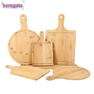 Thớt BORAGETE, Khay Pizza Bằng Gỗ Dày Hình Chữ Nhật, Dụng Cụ Nhà Bếp Bằng Gỗ Bền Có Tay Cầm Đĩa Bít Tết Hộ Gia Đình