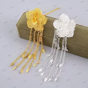 PYCOU Kẹp Tóc Dân Tộc Thái Lan, Tua Rua Treo Hoa Kim Loại Nhẹ Que Tóc, Lá Hoa Tua Rua Mũ Đội Đầu Lễ Hội Tạo Kiểu Tóc