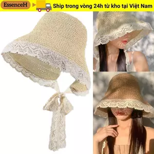 Mũ Rơm ESSENCEH, UPF 50 + Mũ Viền Ren Vành Lớn, Chống Nắng Có Thể Gập Lại UV Bảo Vệ Mũ Chống Nắng Nữ Bé Gái