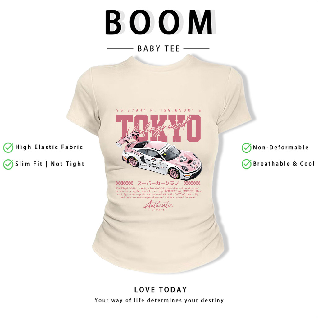 BOOM Áo Baby Tee Nữ Cotton Ôm Body-Áo Thun Ngắn Tay Y2K In Hình PhongCách Mùa Hè, Cổ Tròn Hàng Đầucách hàn quốc phongU69