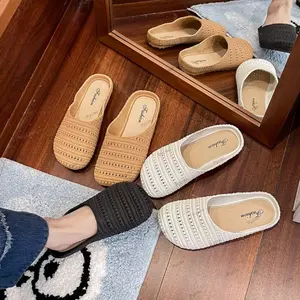 Dép nửa PYCOU Baotou, Dép đế phẳng nhẹ thoáng khí, Dép sandal thoáng khí chống trượt thanh lịch cho nữ