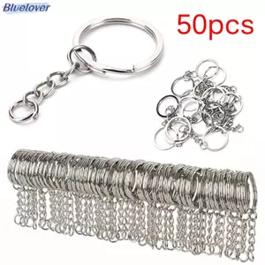 Bluelover 50 Chiếc DIY Đánh Bóng Bạc Chìa Khóa Móc Chìa Khóa Chia Vòng Trang Sức Ngắn Phát Hiện Mới