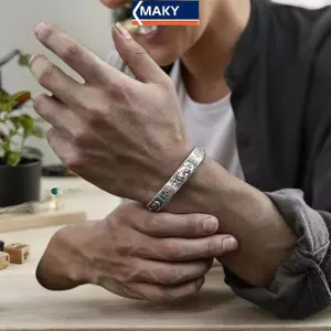 MAKY Retro s Pixiu Charms Vòng Tay Nam Bạc 925 Thiết Kế Đơn Giản Phong Cách Trung Hoa Độc Đoán Mở Lắc Tay Trang Sức VN