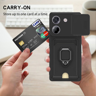 Dành Cho Xiaomi POCO M7 Pro 5G Ốp Lưng 4 Trong 1 Trượt Camera Bao Đựng Thẻ Đứng Vuông Freebie Dây Chống Sốc Chống Rơi Mỏng Mềm TPU Cover