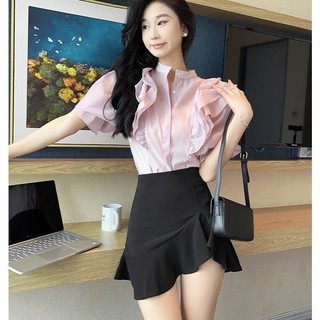 Váy ôm hông dáng đuôi cá màu đen, eo cao, form xù chữ A