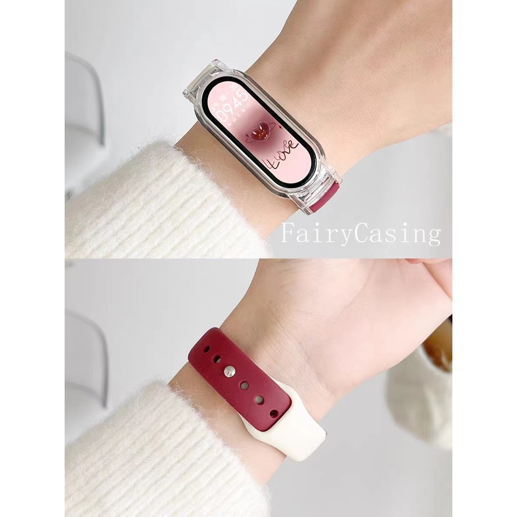 Dây đeo silicon + Vỏ trong suốt cho MiBand 10 Phụ kiện vòng đeo tay có thể thay thế cho Mi Band 10 9 8 7 6 5 4 3 Dây đeo cổ tay NFC