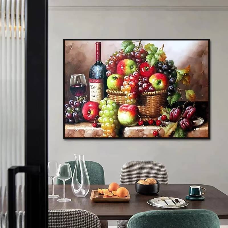 Giỏ đựng trái cây và rau quả Bắc Âu Canvas Poster Tranh thực phẩm đầy màu sắc Nhà bếp và Phòng ăn Trang trí Nghệ thuật treo tường