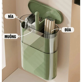 Hộp Đựng Đũa Muỗng Thìa Có Nắp Nhấn Tự Động, Hộp Đựng Dụng Cụ Nhà Bếp Chống Bụi, Chống Nước
