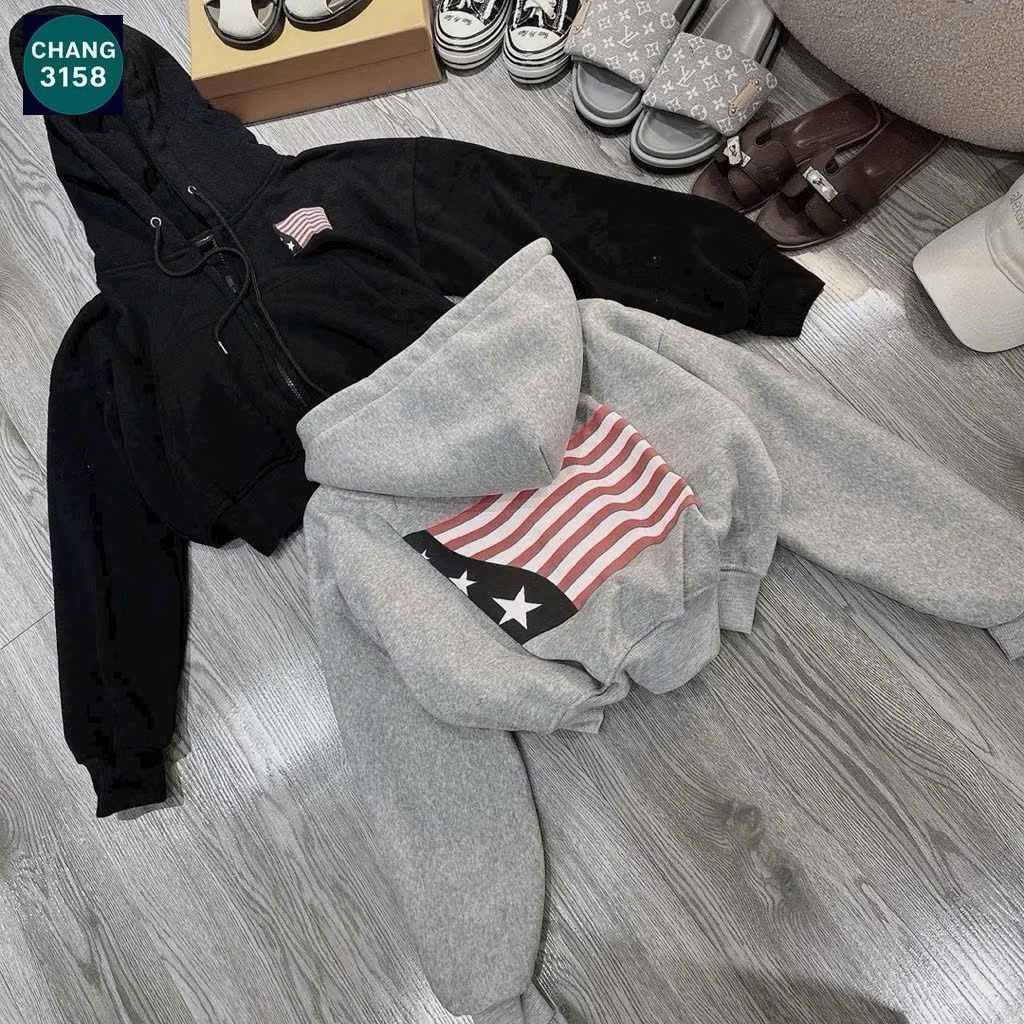 Áo khoác nỉ unisex tay phồng - biểu tượng lá cờ Mỹ, xu hướng mới cho cả nam và nữ.-chang3158