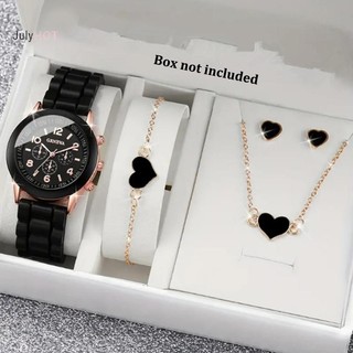 JULYHOT 5 / 6 Chiếc Đồng Hồ Nữ Sang Trọng Nhẫn Vòng Cổ Bông Tai Bộ Vòng Tay Thời Trang Trái Tim Nữ Trang Sức Thạch Anh Đồng Hồ Đeo Tay Massivedeals