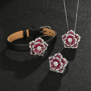 Châu Âu Mỹ ins Phong Cách Mới Camellia Full Diamond Ruby Suit Nữ