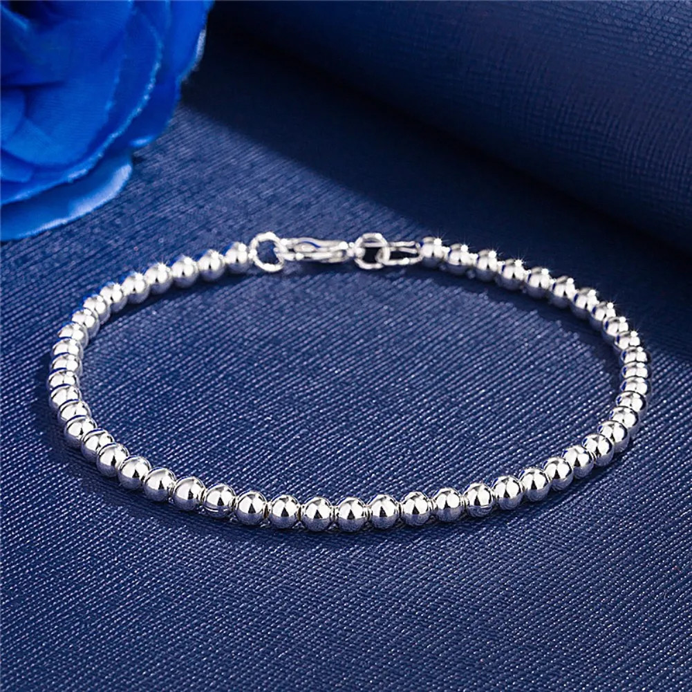 Vòng tay bạc 925 hạt 4mm dây xích, trang sức thời trang cho đám cưới nữ