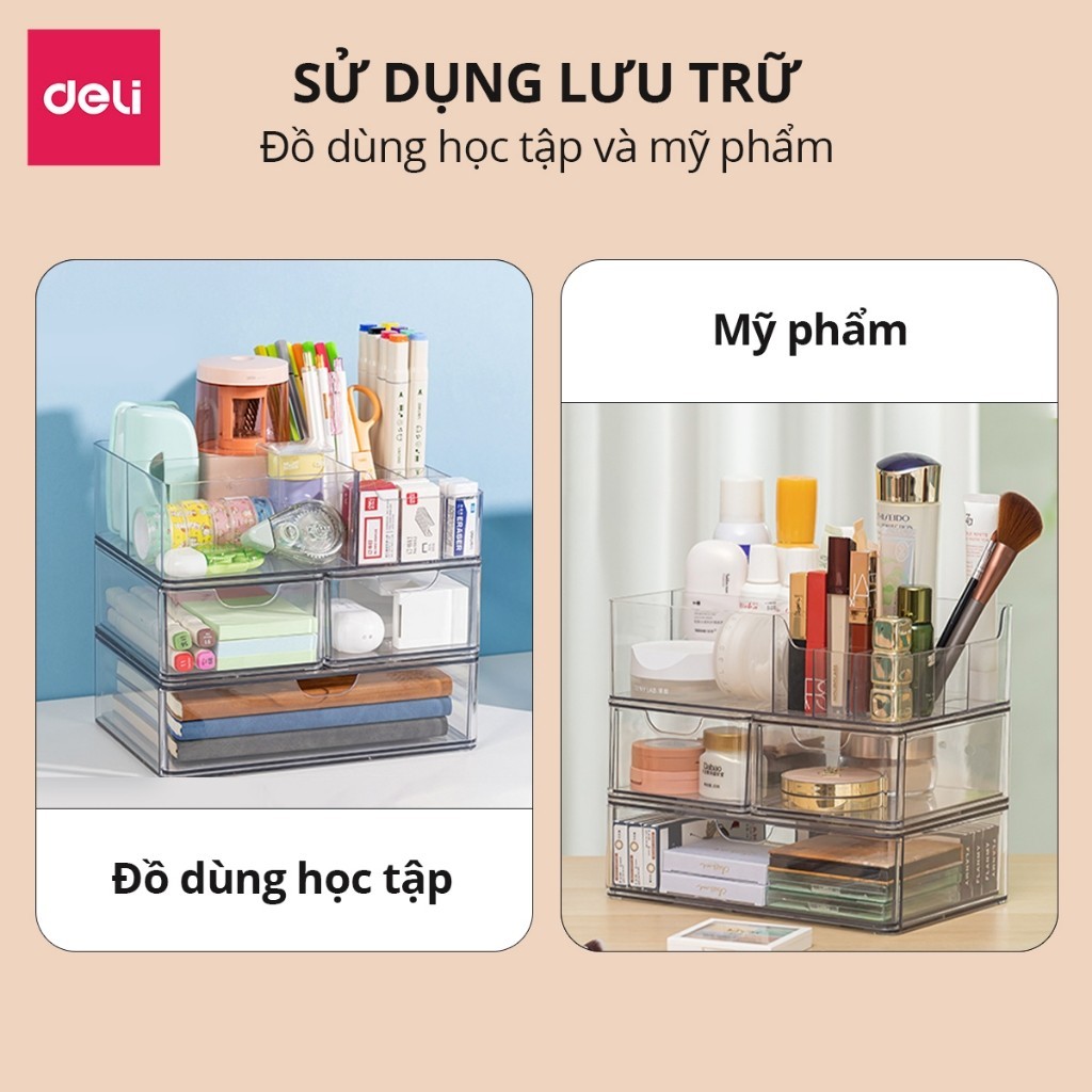 Hộp Đựng Mỹ Phẩm Trong Suốt Deli - Đa Năng - Nhiều Ngăn Có Nắp Đậy