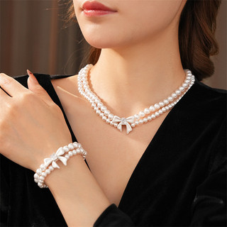 Zircon, nơ vòng tay ngọc trai, mặt dây chuyền sáng bóng - Bộ phụ kiện cao cấp sang trọng