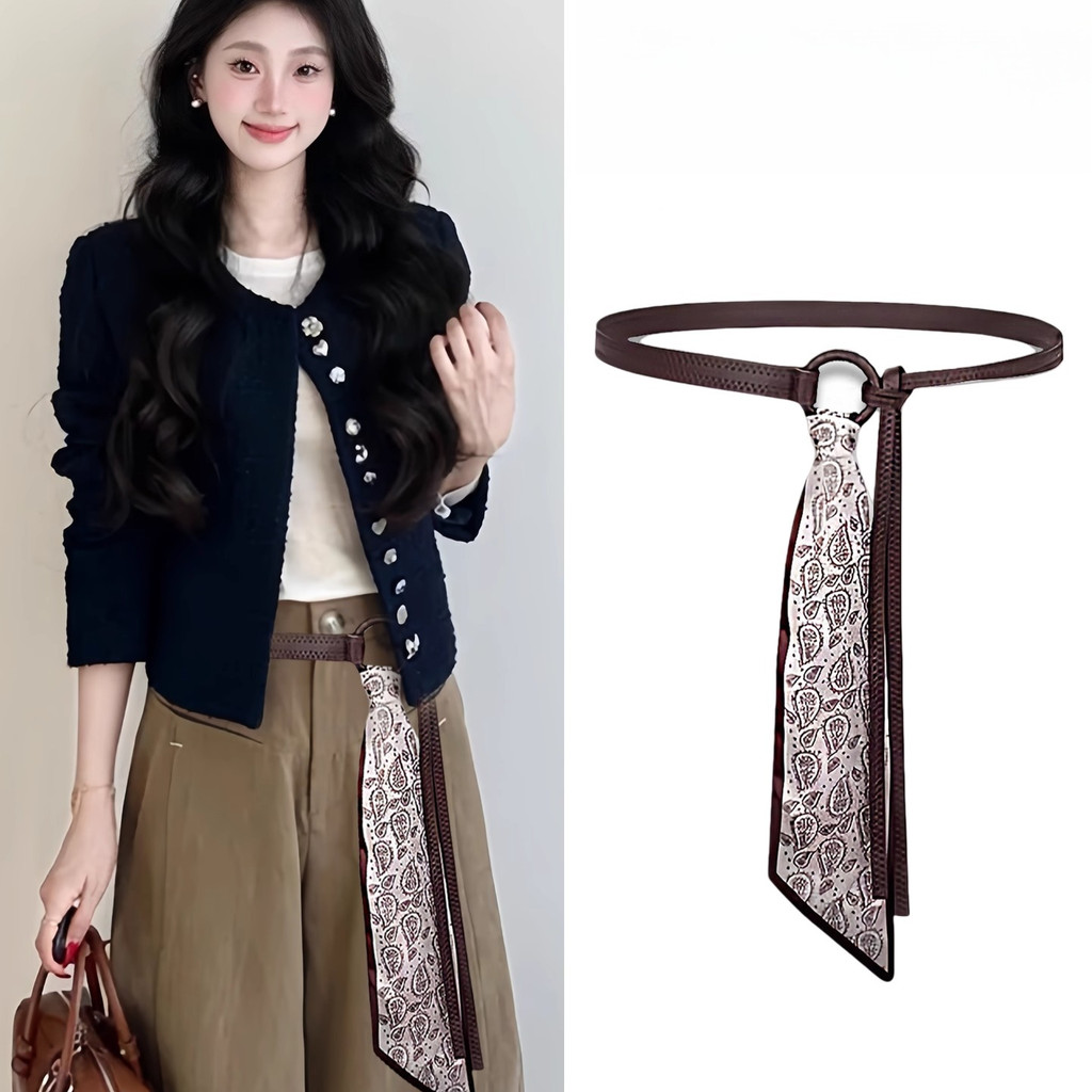 Thắt lưng nữ điều chỉnh được, thiết kế khăn lụa phức tạp, thời trang