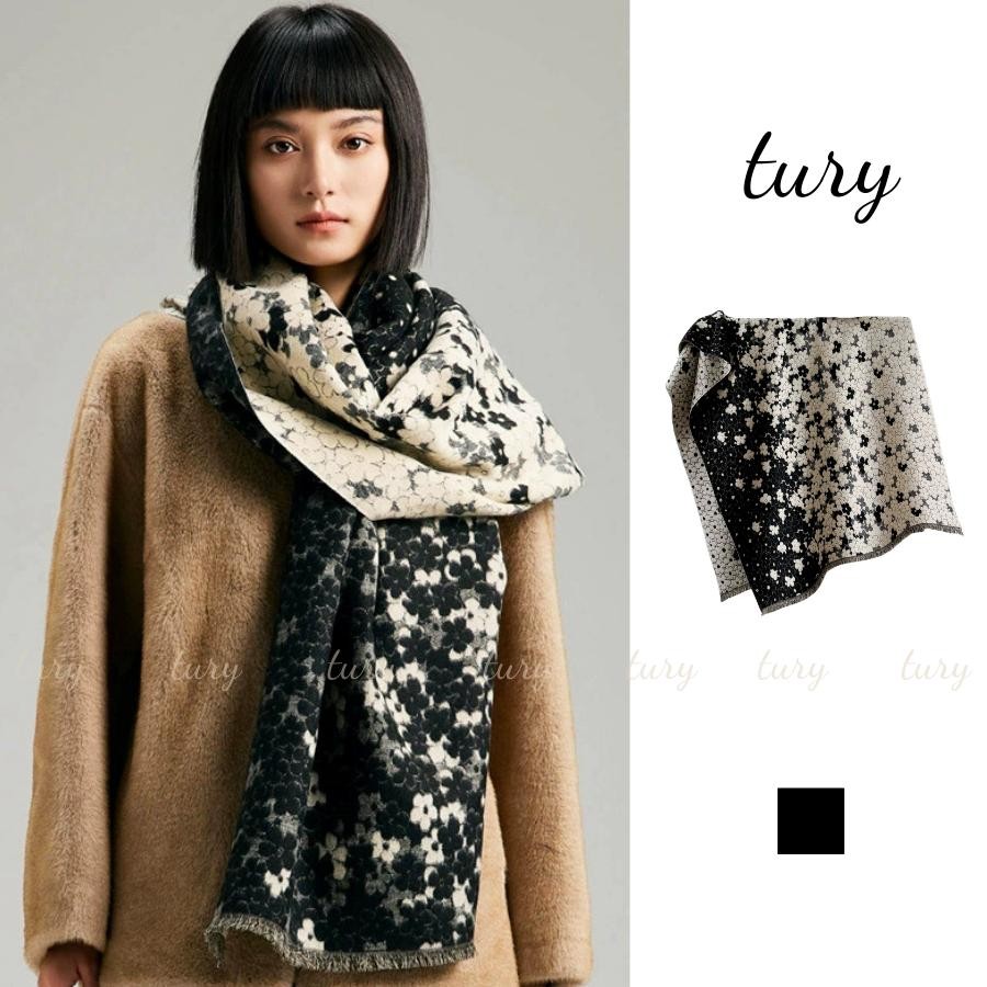 Khăn Quàng Cổ Len Unisex Nam Nữ - Tury - Khăn choàng cổ len họa tiết hoa trắng - LN134