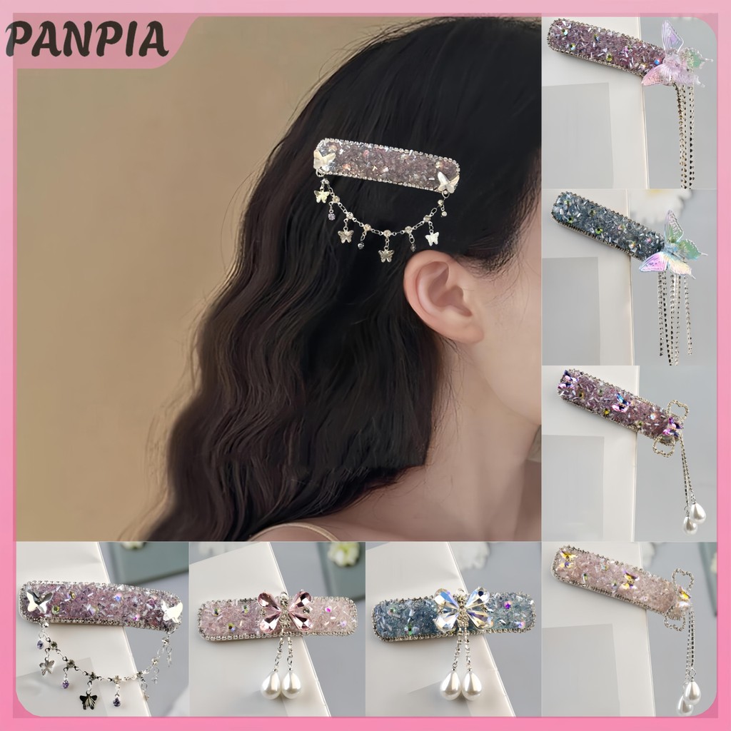 PNPIA- Kẹp Tóc Pha Lê Sang Trọng Thời Trang Vintage Trái Tim Hồng Kim Cương Giả Kẹp Tóc Bạc