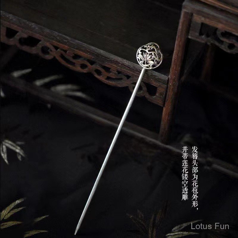 Kẹp Tóc Handmade Bạc Song Song Sen Phong Cách Retro Hanfu - Đơn Giản Và Thời Trang