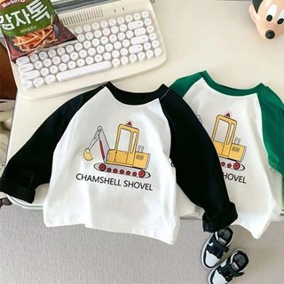 Mùa Xuân Thu Phong Cách Mới Trẻ Em Cổ Tròn Raglan Màu Sắc Phù Hợp Với Áo Thun Dài Tay Áo Sơ Mi Bé Trai Hoạt Hình Dễ Thương Đáy Áo Sơ Mi