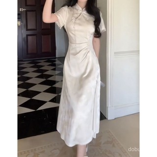 Mùa Hè 2025 Đầm Dài Nữ Thanh Lịch Thiết Kế Sườn Xám Giúp Giảm Béo