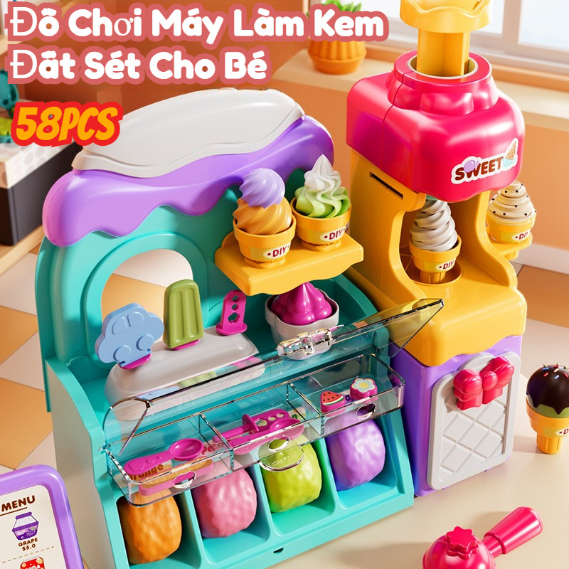 Đồ Chơi Máy Làm Kem Đất Sét Cho Bé,Nhiều Màu Sắc Chất Liệu Tự,Nhiên Kèm Khuôn Và Dụng Cụ Tạo Hình Cho Bé Sáng Tạo