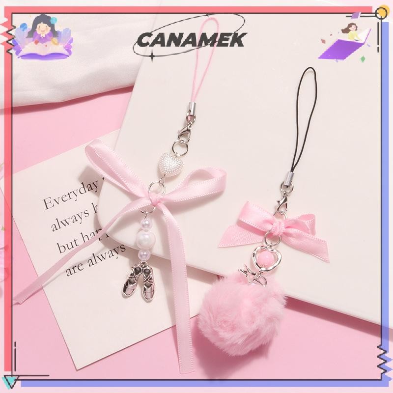CANAMEK Bóng Màu Hồng Tinh Tế Dệt Ruy Băng Nơ Móc Khóa Mặt Dây Chuyền Ruy Băng Nơ Móc Khóa Cho Túi Ba Lô Điện Thoại Quyến Rũ Dây Đeo Điện Thoại Trang Trí CSF