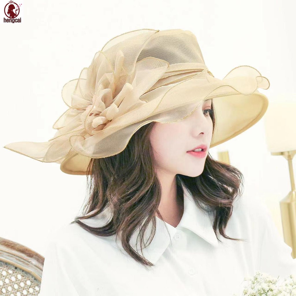 Mũ Top Vành Rộng Organza Style Vintage, Perfect cho Đi Biển và Sự Kiện Ngoài Trời