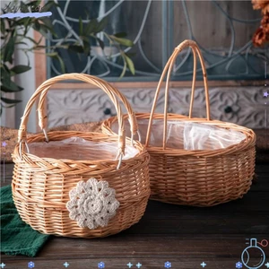 Giỏ hoa bé gái DAYBREAK, Hộp đựng có tay cầm Giỏ đựng mây liễu, Giỏ cắm hoa chắc chắn thủ công bền bỉ sáng tạo Đám cưới