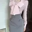 Sweet Royal Sửa Chữa Đôi Nơ Hai Màu Thiết Kế Đẹp Ngọt Ngào Mùa Xuân Thu Thời Trang Phong Cách Mới Áo Sơ Mi Dài Tay Top