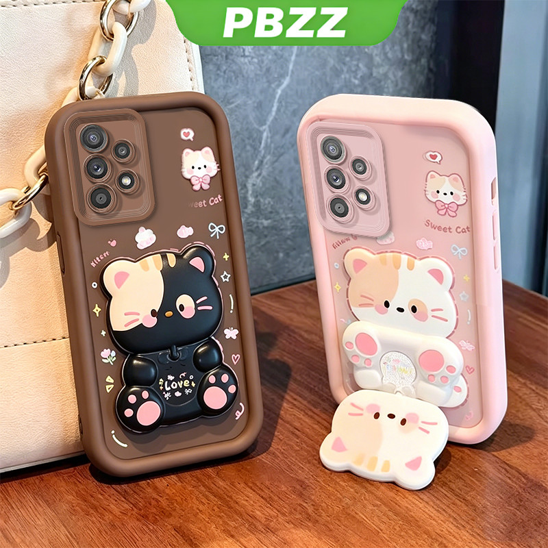 Ốp Lưng Cho SAMSUNG a52 a52s 5G a72 5G Vỏ Điện Thoại Vỏ Mềm Silicon Chống Sốc Thiết Kế Mới Thẩm Mỹ Có Giá Đỡ 360° Gương trang điểm mèo dễ thương cho bé gái JTXMMZJ