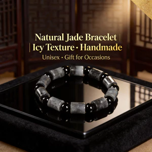 Vòng tay ngọc bích tự nhiên Unisex - Hạt thùng ngọc gà đen - Kết cấu Icy Handmade 11mm - dành cho các dịp