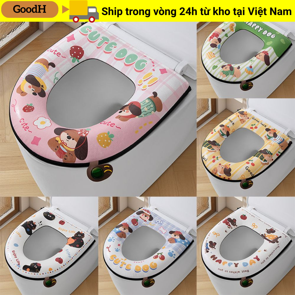 Thảm vệ sinh dây kéo GOODH, Đệm ngồi vệ sinh bằng hương liệu hai mặt thoải mái, Đệm bồn cầu chống nước đa năng không cần giặt Phòng tắm