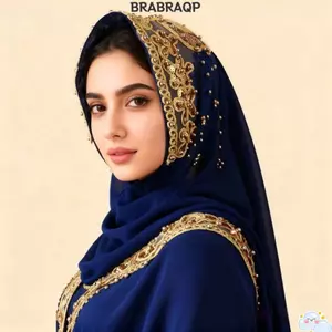 Khăn Hijab voan BRBRAA, Khăn choàng voan lụa thêu hạt vàng, Khăn choàng voan thời trang 170 × 70cm Sequin quấn khăn trùm đầu dài cho nữ