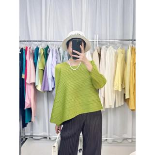 Miyake Chạy Bộ Phong Cách Xếp Ly Áo Thun 2025 Xuân Hè Mỏng Hơn Nhìn Sang Trọng Tất Cả Trận Đấu Đơn Giản Vát Bounce Ba Phần Tư Tay Nữ