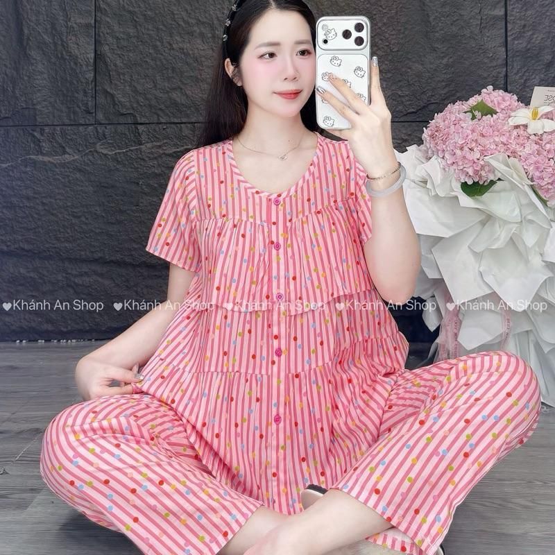Tole I1 KA191-Fom Gọn Mặc Rộng Lên 1 size - Đồ Bộ Tole Lanh Nữ Áo Tay Ngắn Cổ Tròn Phối Viền Quần 8 Tấc Size 40-75kg E1