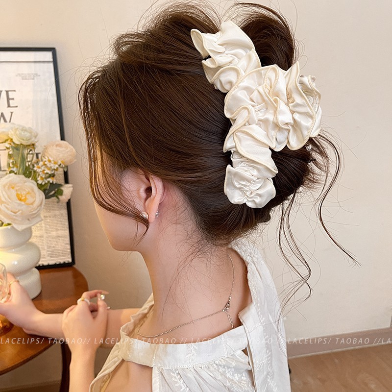 Kẹp tóc gấp nếp vải lụa phong sang trọng kẹp chắc chắn dùng hàng ngày